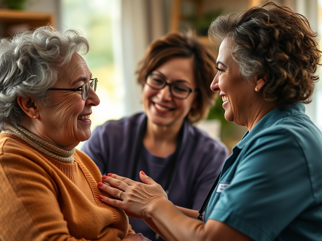 A caregiver and an individual with IDD sharing a moment of connection, illustrating the importance of emotional support and structured routines in managing depression.