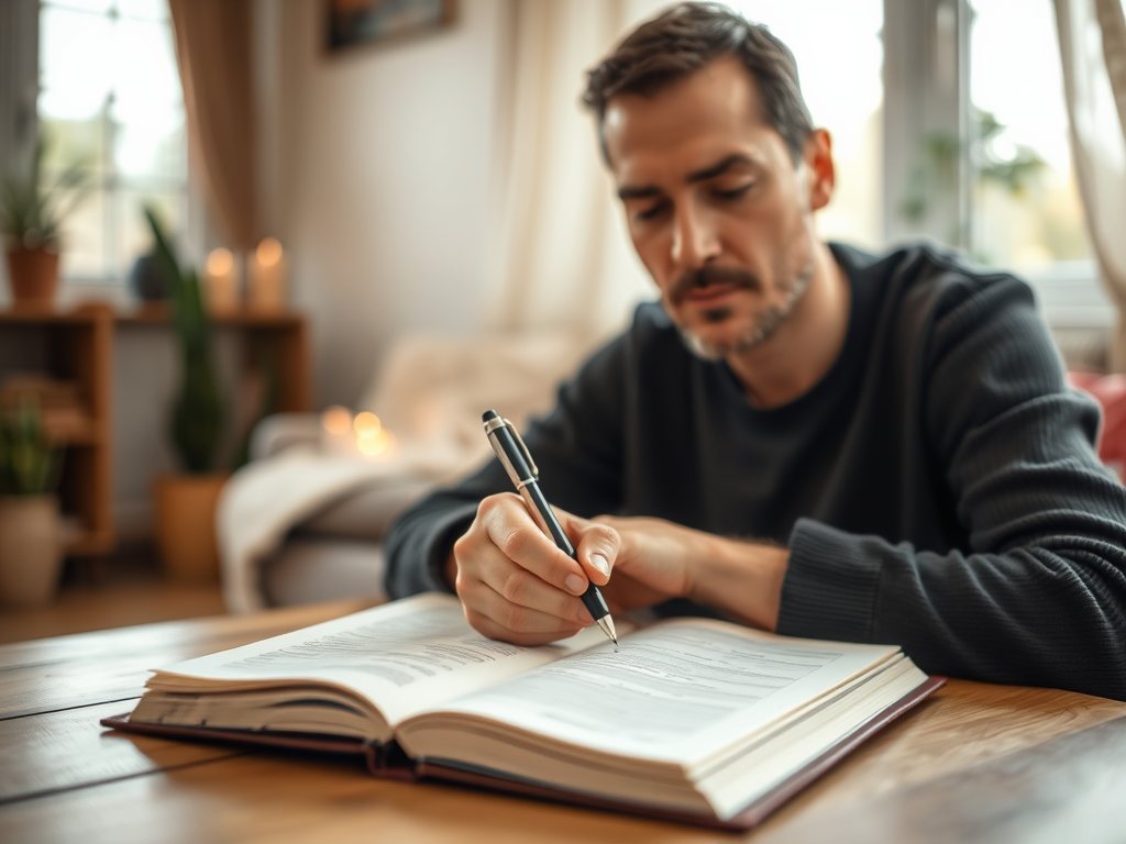 A person journaling about gratitude as part of a daily mindfulness routine.