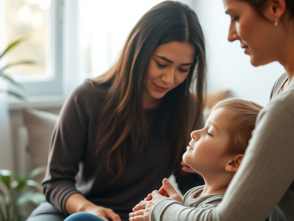 "A therapist guiding an individual with IDD through a mindfulness breathing exercise, promoting relaxation and emotional regulation."