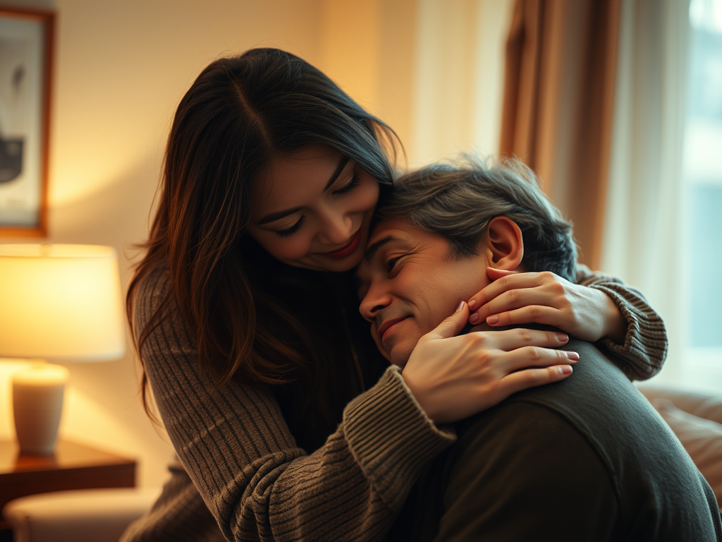 A woman comforting her partner who is experiencing depression, demonstrating understanding and compassion.
