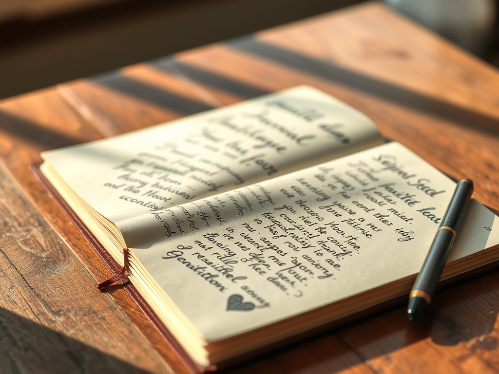 Image of a gratitude journal with a pen, showing the positive impact of journaling