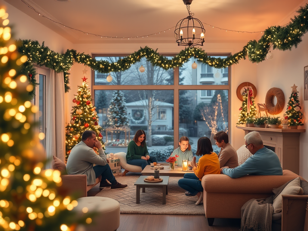 Image of a peaceful holiday setting: "Create a calm and peaceful holiday environment to manage stress and enjoy the season with loved ones."