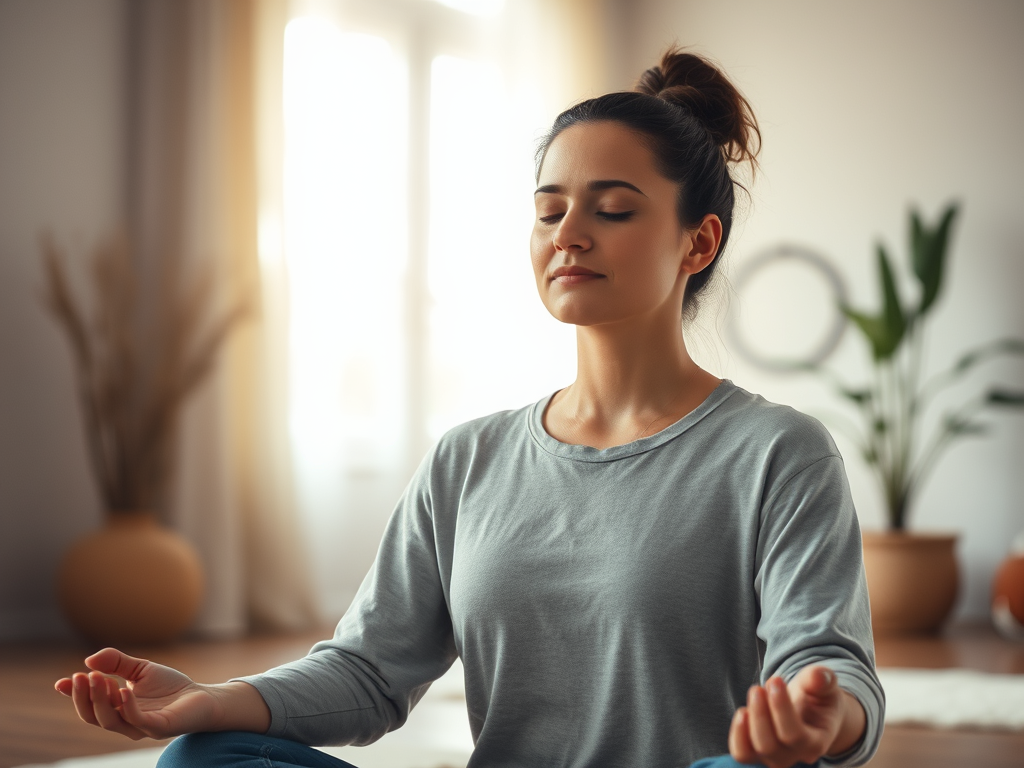 Image of a person meditating: "Mindfulness practices, like meditation, can help reduce anxiety and depressive symptoms associated with seasonal depression."