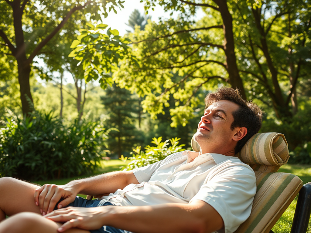 Image of a person relaxing outdoors: "Spending time in nature is a proven strategy for reducing burnout and stress during the summer months."
