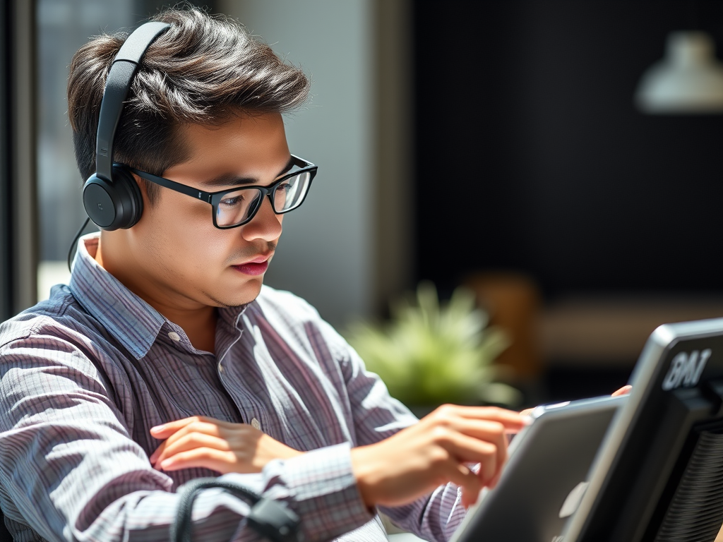  Image of a person using assistive technology to manage daily tasks: "Assistive technology empowers adults with intellectual disabilities to live more independently by enhancing daily living skills."
