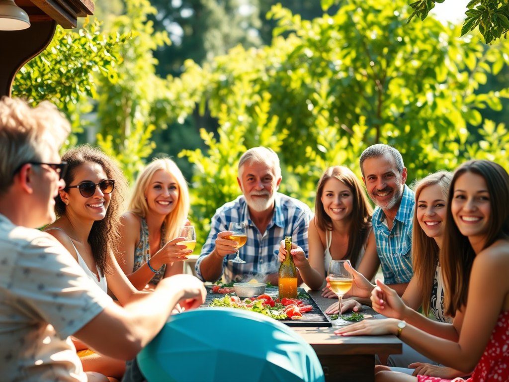 Image of a small group enjoying a summer barbecue: "Handling social anxiety at summer gatherings becomes easier with practice and the right tools to stay calm and connected."
