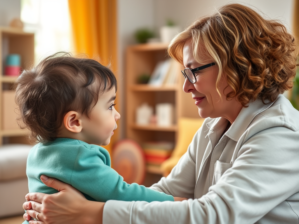 Image of a therapist working with a child: "Therapists specializing in developmental disabilities and co-occurring mental health conditions can provide effective care and treatment."