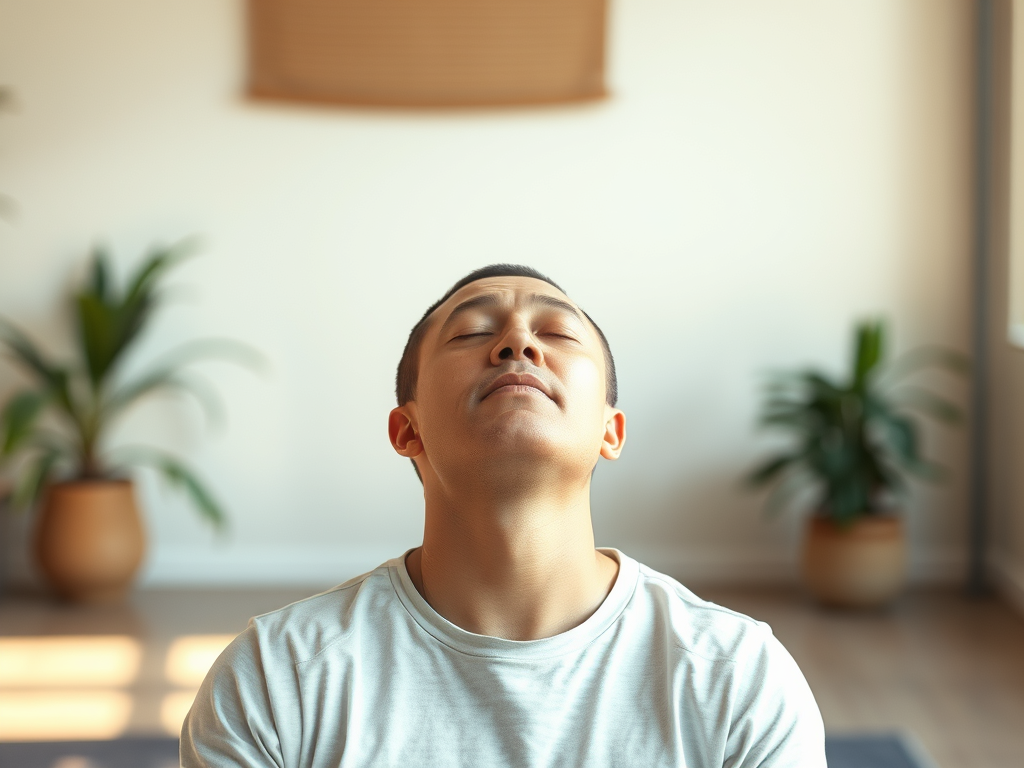 Image of someone practicing deep breathing: "Effective relaxation techniques like deep breathing can help reduce burnout and restore mental well-being."
