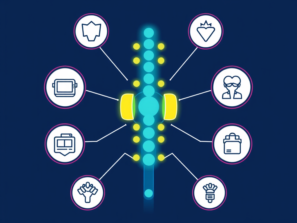 "Illustration of a spinal cord stimulator with supportive icons for mental health care, therapy, and emotional readiness."