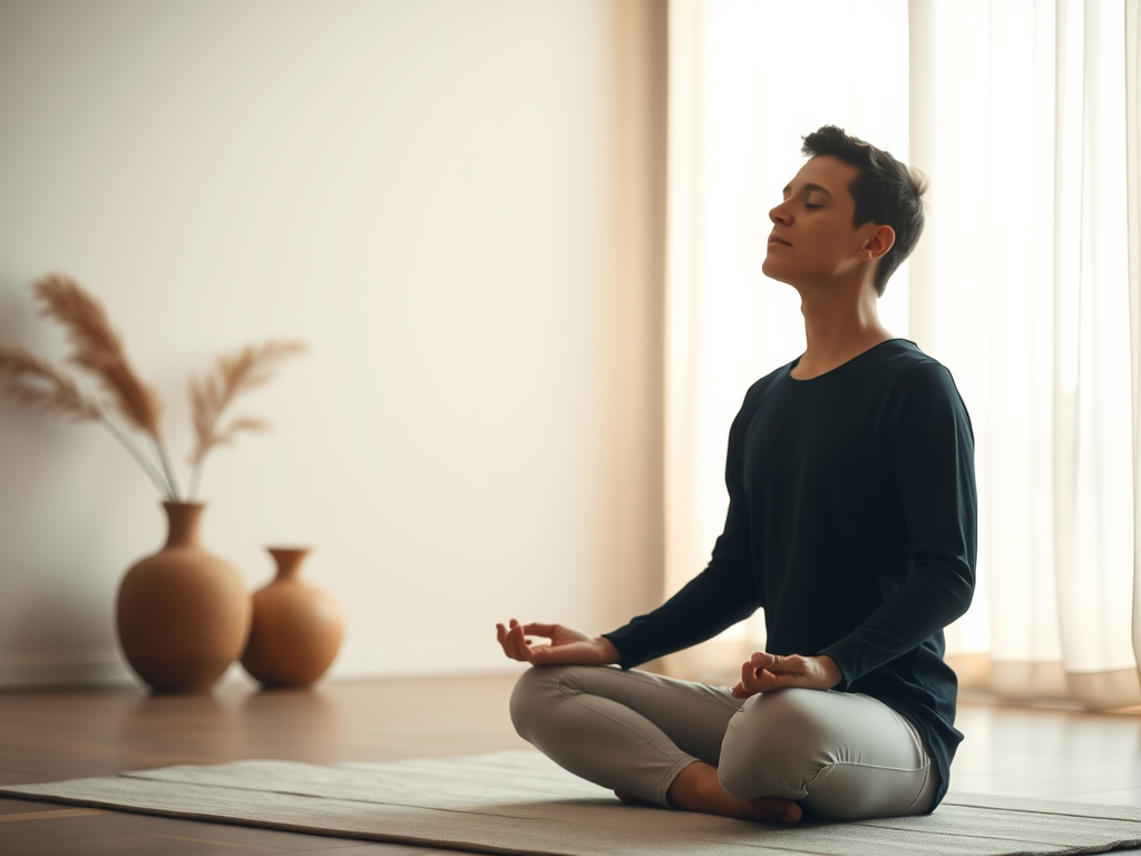 “Calm breathwork scene, illustrating emotional regulation practice to prevent relationship self-sabotage.”